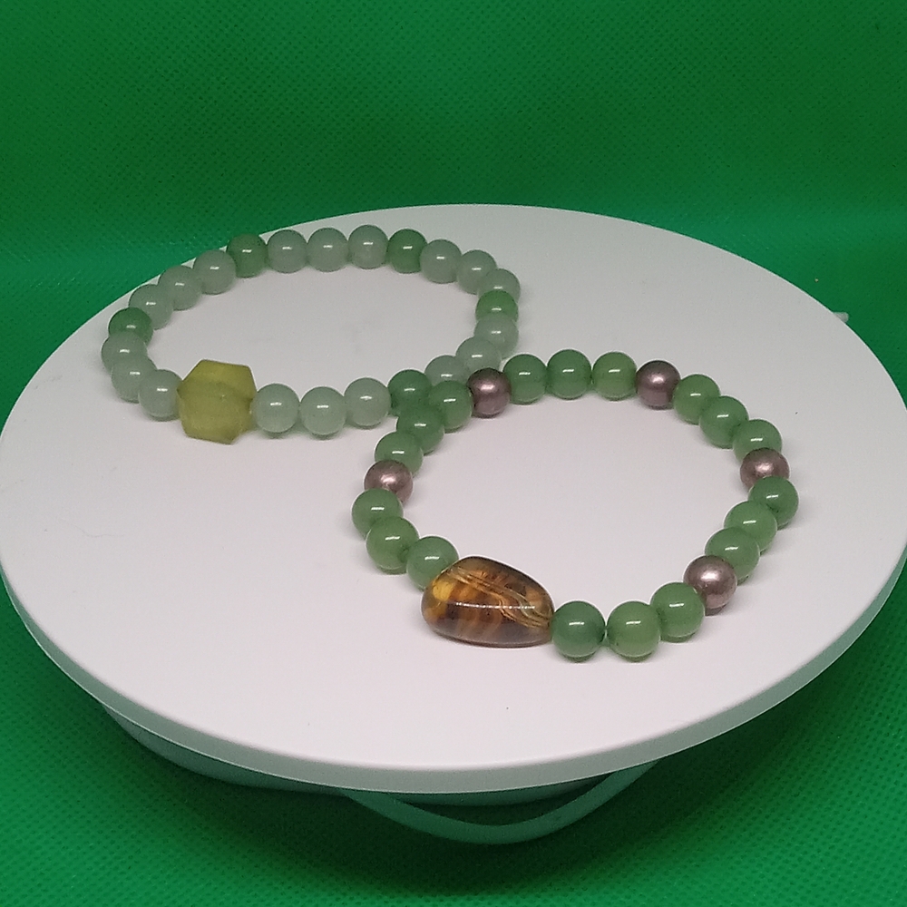 Green and Brown Beaded Bracelet Set